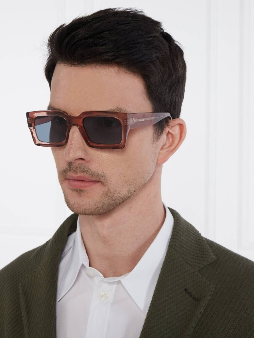 Celine CL40280U 74V “3 Dots” Rectangle Sunglasses – Dusty Pink Crystal / Blue